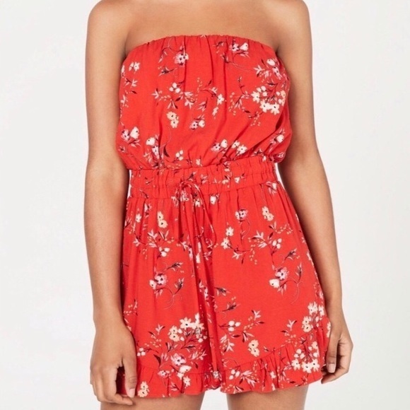 City Studio Pants - CITY STUDIO RED FLORAL STRAPLESS ROMPER SIZE XS